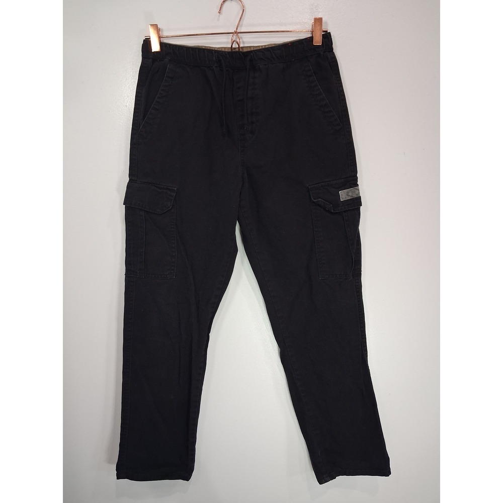 Unionbay Boys Black Cotton Cargo Pants Size 16 Elastic Waist Drawstring Utility